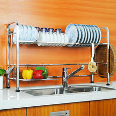SoNo sink shelf rack frame Lishui 304 stainless steel kitchen bowl tray dish rack double trough dish rack Double slot: send L flat net + cutting board rack +3 hook