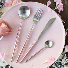 Special day, romantic pink, stainless steel tableware, soup spoon, steak knife, chopsticks restaurant, photography gift Powdered Silver Round spoon