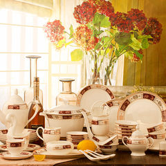 景德镇骨瓷75件瓷器餐具咖啡具套装碗礼品碗家庭环保实用碗碟盘杯