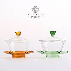 Xifeng in Taiwan with manual thermal thick glass bowl cup Kung Fu Tea tureen tureen SUCCHI Bluish green