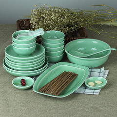 Longquan celadon 28 home tableware, 8 sets of bowls, pots, pots, spoons, simple personalized creative ceramic plate 28 Plum green glaze