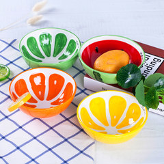 特价萌物四个碗套装西瓜水果碗可爱手绘碗釉下彩陶瓷餐具甜品碗盘 兔子3件套（碗盘勺）
