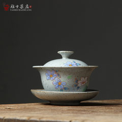 Coarse pottery handmade ceramic Kung Fu tea tea bowl covered creative household Japanese cypress mining tea is Ru Bai Ru [sweet] tureen Caidie mining