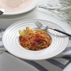 The plate ceramic creative creative minimalist style tableware straw hat Western-style food disc flat soup soup pasta dishes Pure white straw hat (255mm)