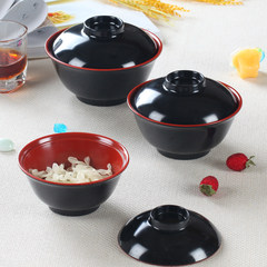 Japanese cuisine soup soup tureen Zhongshuang color black imitation porcelain bowl cover cup tableware with cover plastic bowl Korean noodle bowl trumpet