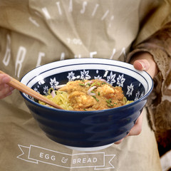 Japanese large soup bowl and wind under glaze ceramic bowl noodles salad bowl Steamed Rice retro Hand-Pulled Noodle tableware bowl 7 inch bowl (Feng Ye)