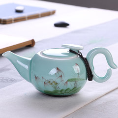 Celadon tea teapot with hand-painted Kung Fu tea bowl full manual single filter Sancai ceramic pot of tea. Celadon hand painted (landscape) large teapot