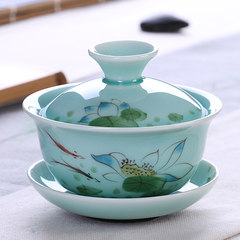 Celadon hand-painted tea tureen handmade ceramic bowl three Kung Fu tea pot of tea for a single filter Celadon (Holland painted grey) tureen