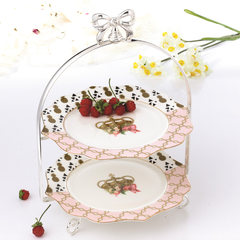 Creative double fruit platter, modern living room, European home, afternoon tea, heart dish, candy plate, dried fruit, cake rack Crown bow knot double deck