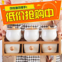 [and] the kitchen ceramic seasoning seasoning box suit chilli salt storage and seasoning drawer type six piece Set six with white drum type three cans suit