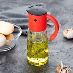 Jiashi oil leak proof glass pot household kitchen creative sesame oil seasoning bottle cans and bottles of soy sauce vinegar pot kitchen supplies Automatic retractable oiler red 300ml