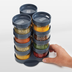 UK Joseph creative kitchen incorporate condiment box, 10 cell sealed tank, 6 lattice glass storage seasoning jar Grey (10 case)