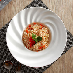 Pasta dishes Western-style food dish Italian ceramic creative white ceramic disc plate Western-style food dish deep dish tableware 11 inch diameter 7CM Hat World bowl