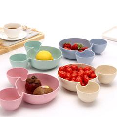 Emig children's wheat bowl, straw tableware set, creative baby fun plate, fruit gift bowl Beige