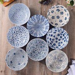 Japanese imports of ceramic tableware Mino burn large bowl Hand-Pulled Noodle bowl large bowl bowl kiln blue and white peak of Japanese Peak kiln large bowl [small pattern]