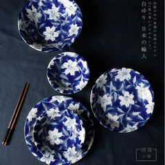 Japan imported Japanese ceramic kiln bowl dish bowl underglaze painted Lily soup bowl strengthen porcelain B- blue soup bowl (6.5 inches)