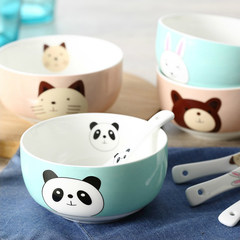 Korean cartoon household ceramic bowl bowl dessert bowl of rice bowl spoon children Steamed Rice long tableware 8 package mail 4 4 bowls +4 spoon