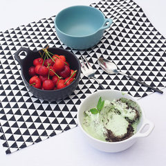 Wojia creative ceramic bowl solid single ear Steamed Rice couple children ice cream bowl dessert frosted small bowl Blue single ear bowl