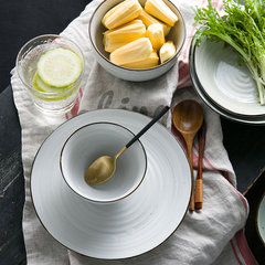 Morandi Japanese ceramic tableware retro old thread Steamed Rice bowl disc green salad bowl of soup steak Small green