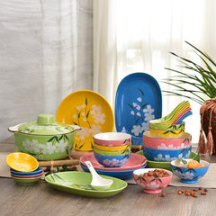 Sakura 30 ceramic dishes tableware set, underglaze color bowl set, Color Japanese family porcelain combination 30 Sakura green suit
