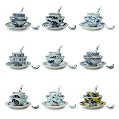 Three point ceramic creative blue and white pendulum table, five sets of dishes set, home combination Japanese style one man tableware hotel 5 SFBT302-J