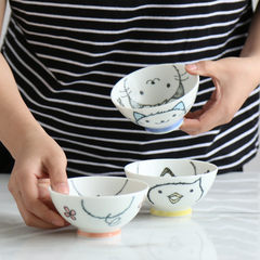 There is a Japanese style hand painted ceramic bowl for children, creative home round rice bowl, small trumpet tableware special price Piggy bank