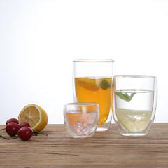 Double layer transparent glass cup, tea cup, tea cup, milk juice, creative heat insulation coffee cup, cup 400ml* two