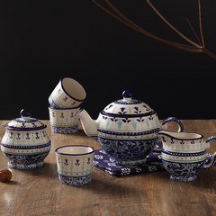 Blue Lily Home Furnishing afternoon tea tea teapot Ceramic Teapot sugar milk pot Cup Set The whole set (one cup, 4 cups)