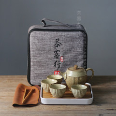 心去处 日式便携功夫茶具套装 粗陶和风禅意整套便携茶具送礼定制 D-年轮 一壶四杯+茶盘旅行装