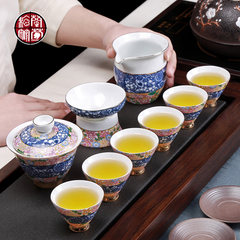 Jingdezhen blue and white porcelain tea set tea cup ceramic 6 simple Chinese household gift box Covered with flowers blooming like a piece of brocade box