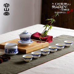 Let let Jingdezhen kiln Church Hill tea set with blue and white pure handmade ceramic teapot Kung Fu Tea 8 white