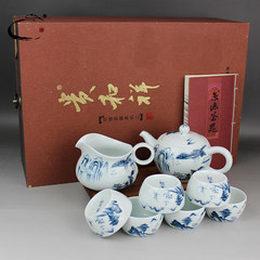 You were painted blue and white landscape antique teapot cup Jingdezhen ceramic pot set set set of Kung Fu Tea