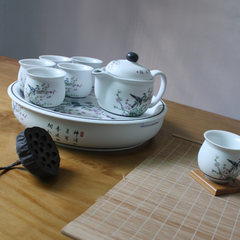Anti hot Jingdezhen household porcelain tea set set teacups teapot snowflake enamel double tray 8 Chinese parasol tree (double insulated cup)