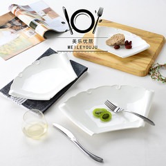 The fan disc creative dishes white dish plate steak dish square Western-style food dishes snacks flat ceramic tableware Fan plate medium