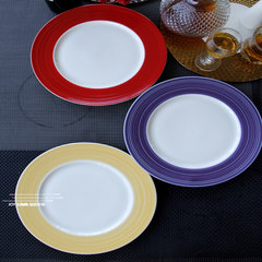 Creative color ceramic tableware Western-style food dish plate steak white silk under glaze dish European new bone plate yellow