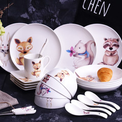 Nordic creative household ceramic dishes and bowls set cartoon Lovers Gift Set Wedding Wedding bone china tableware 7 7 suits of white rabbit