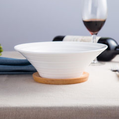 Simple white porcelain bowl salad bowl bowl bowl bowl bowl bowl Hand-Pulled Noodle hats Western-style food fruit bowl Single round wood base