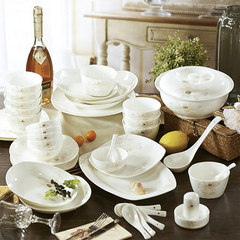 Jingdezhen ceramics high-grade Korean square 56 head bone china tableware bowl dishes household housewarming Wedding Suit 58 Anxiang