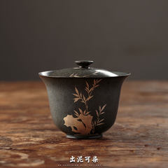 A large hand tracing silver bowl tea three bubble Taiwan Jingdezhen ceramic tea bowl three Gongfu tea tea bowl Silver Mei