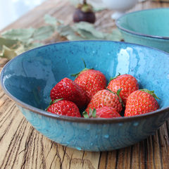 Lang Ting classic retro blue ceramic tableware bowl bowl dish salad bowl bowl small dessert fruit rice Blue bias