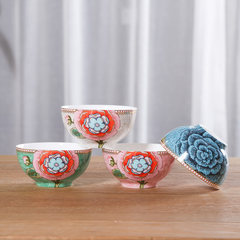 Phnom Penh household Steamed Rice bowl bowl fine chinaware.main creative ceramic flower exquisite porcelain bowl noodle bowl Blue rice bowl with golden flowers
