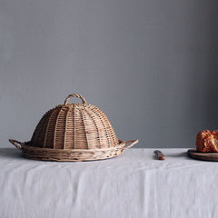 [a] post package hand woven willow primary round food bread cover tea drying tray One set (Cover + handle tray)