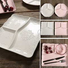 Creative butterfly relief plate, rice dish, separate dinner plate, three layer snack bar, breakfast dish can be used in microwave oven Pink square