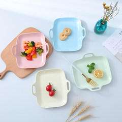 Japanese ceramic dishes, double ears baking dishes, cakes, snacks, snacks, fruit dishes, steak dishes, Western dishes Two ears disk [pink]