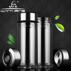Vientiane glass men double layer high-end straight cup, cup, heat-resistant transparent cup, portable 475ML/V10 V8- sanding