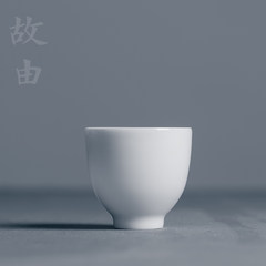 故由甜白色釉手工茶杯 景德镇功夫陶瓷茶具主人小高杯品茗杯白瓷
