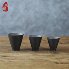 Dongli coarse pottery tea Japanese Zen iron glaze teacups ceramic tea cup black tea cup cup person Three sets