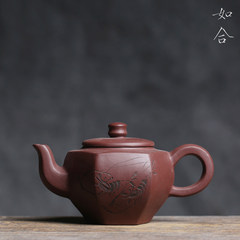 Such as Yixing purple pottery long mouth to the mouth teapot depicting shrimp Purple mud Zhou Ting half handmade pot water well Zhou Ting's "shrimp"