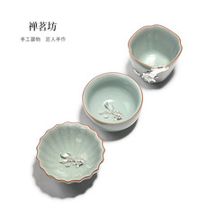 The ceramic piece silver tea cup porcelain cup single cup master Kung Fu tea cup The chrysanthemum Cup - whitebait