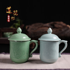 Amoy celadon, Longquan celadon cup, handmade cup boss, office cup, general cup, handle with cover cup, lotus cup Lotus di Mei Ziqing